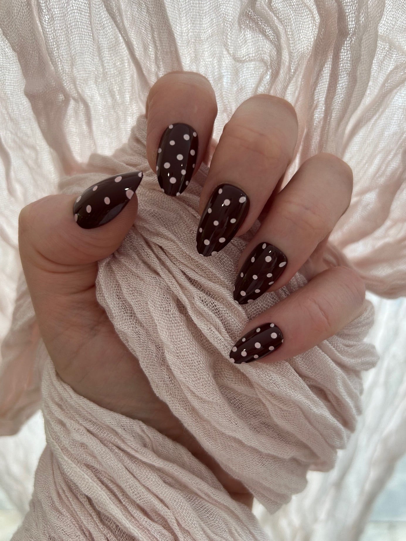 Mocha Polka Press-On Nails (medium almond)