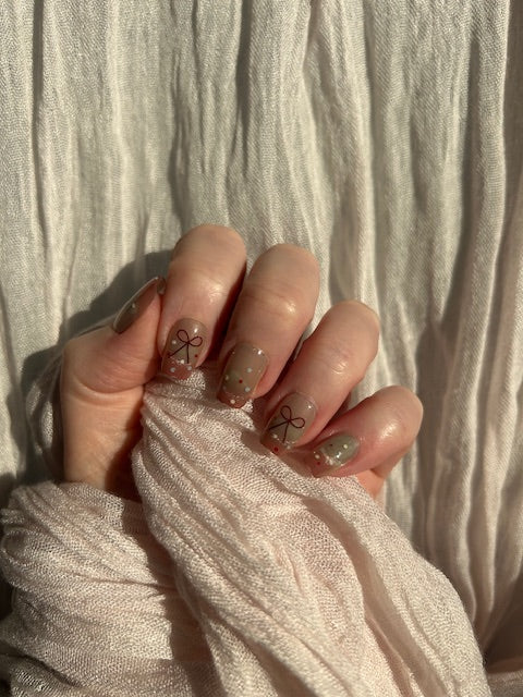 Bow Pop handmade Press-On Nails (short square) - SMALL NAIL SIZE