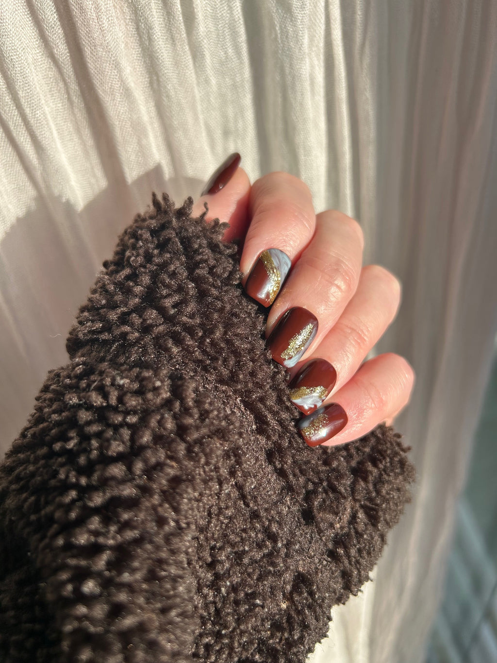 Cocoa Swirl handmade Press-On Nails (short square) - MEDIUM NAIL SIZE