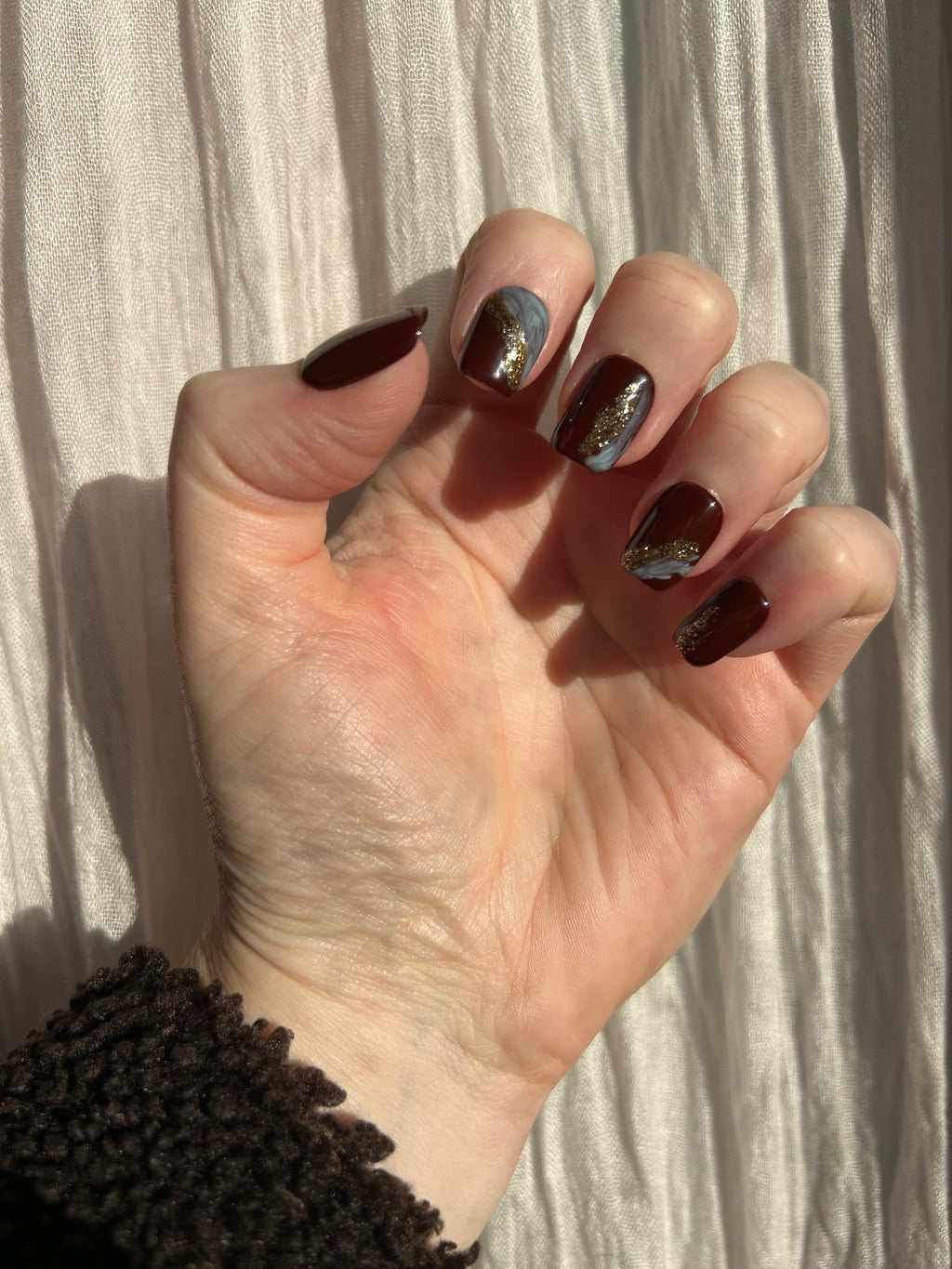 Cocoa Swirl handmade Press-On Nails (short square) - MEDIUM NAIL SIZE