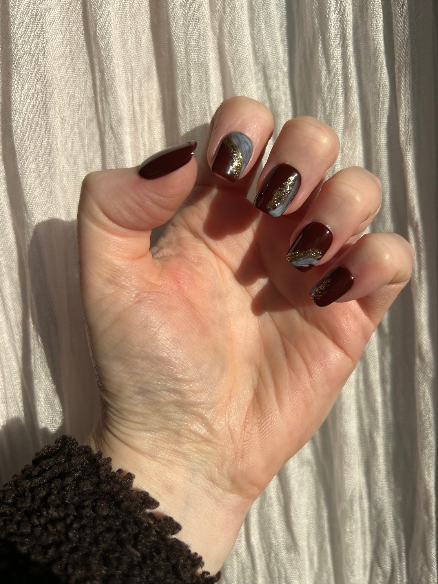 Cocoa Swirl handmade Press-On Nails (short square) - MEDIUM NAIL SIZE