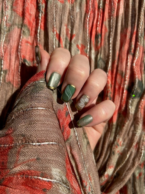 Gold Jade Bloom handmade Press-On Nails (short square) - SMALL NAIL SIZE