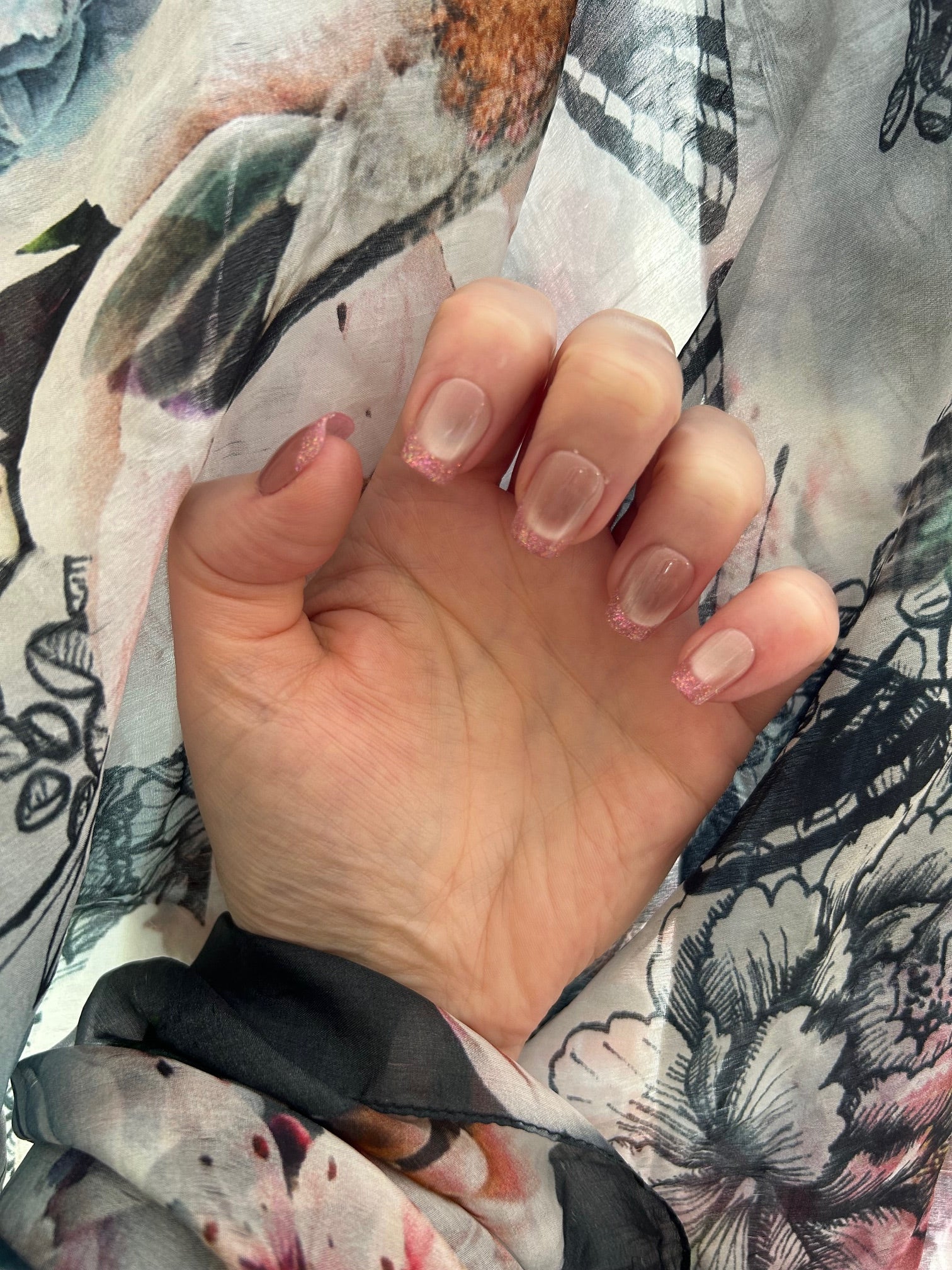 Pink Stardust handmade Press-On Nails (short square) - MEDIUM NAIL SIZE